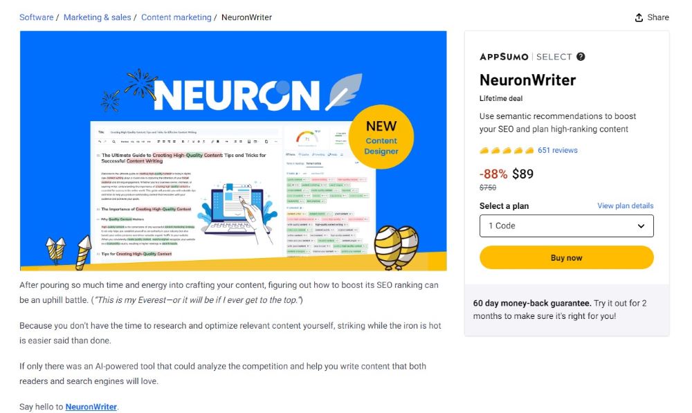 NeuronWriter Lifetime deal AppSumo